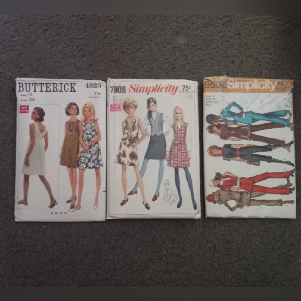 Vintage 60s & 70s Sewing Pattern Lot Of 3 Size 12 Bust 34 Dress Blouse Skirt